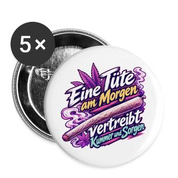 Eine Tüte am Morgen – Lustiger Kiffer Spruch Rosa - Buttons groß 56 mm (5er Pack) - Weiß - Vorne