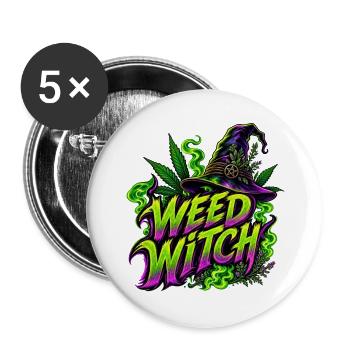 Hexenwerk & Hanfgrün: Weed Witch - Buttons groß 56 mm (5er Pack) - Weiß - Vorne