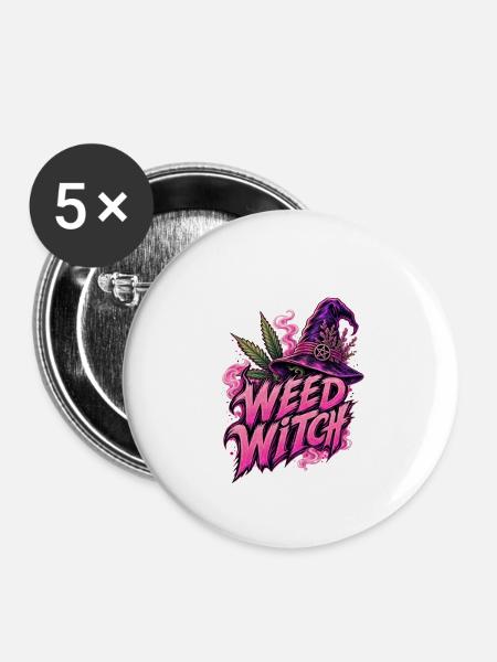 Weed Witch – Pink Edition - Buttons groß 56 mm (5er Pack) - Weiß