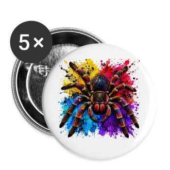 Neon Tarantel  Psychodelische Spinne im Farbklecks - Buttons groß 56 mm (5er Pack) - Weiß - Vorne