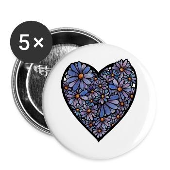 Blaue Blütenherzblüte - Buttons groß 56 mm (5er Pack) - Weiß - Vorne