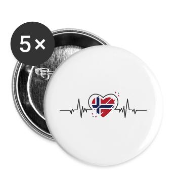 Norwegisches Herz mit Flagge - Buttons groß 56 mm (5er Pack) - Weiß - Vorne