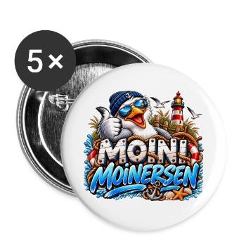 Moini Moinersen Moin Maritim Möwe - Buttons groß 56 mm (5er Pack) - Weiß - Vorne