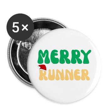 Merry Runner Weihnachtsgeschenk Laufmarathon - Buttons groß 56 mm (5er Pack) - Weiß - Vorne