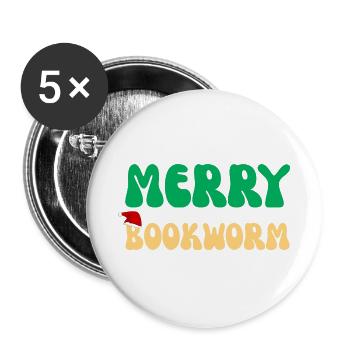 Lese-Tote-Tasse Ästhetisches Buch-Nerd-Geschenk - Buttons groß 56 mm (5er Pack) - Weiß - Vorne