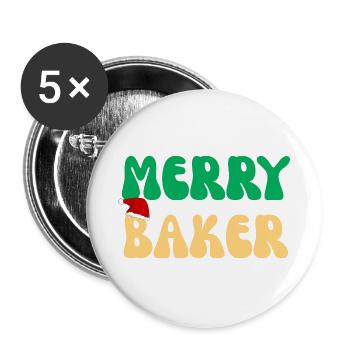 Frohe Baker Weihnachtsschürze Schürzenpullover Feiertagsgeschenk - Buttons groß 56 mm (5er Pack) - Weiß - Vorne