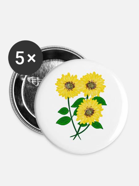 Sonnenblumen - Buttons groß 56 mm (5er Pack) - Weiß