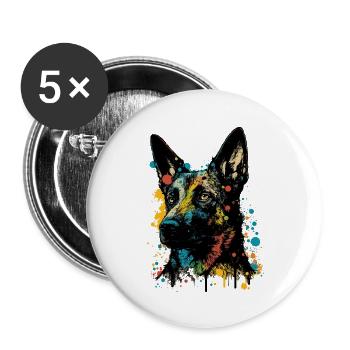 Belgischer Malinois Schäferhund Bunt Pop Art Hund - Buttons groß 56 mm (5er Pack) - Weiß - Vorne