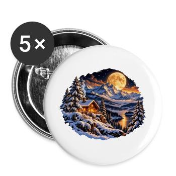 Winterwaldhütte am Mondsee - Buttons groß 56 mm (5er Pack) - Weiß - Vorne