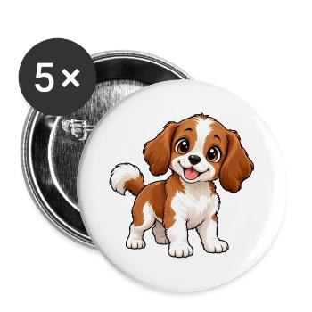 Süßer Kuschelhund - Buttons groß 56 mm (5er Pack) - Weiß - Vorne
