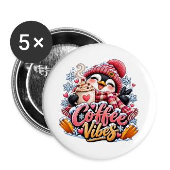 Kaffee Vibes Pinguin Winterdesign - Buttons groß 56 mm (5er Pack) - Weiß - Vorne