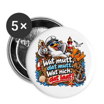 Wat mutt, datt mutt Nautik Clipart - Buttons groß 56 mm (5er Pack) - Weiß - Vorne