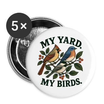 My Yard My Birds Garten Vögel Natur - Buttons groß 56 mm (5er Pack) - Weiß - Vorne