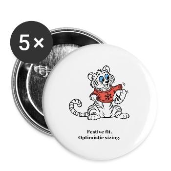 Christmas Tiger probiert einen optimistischen Pullover - Buttons groß 56 mm (5er Pack) - Weiß - Vorne