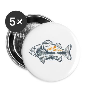 Vintage-Fischen - Buttons groß 56 mm (5er Pack) - Weiß - Vorne