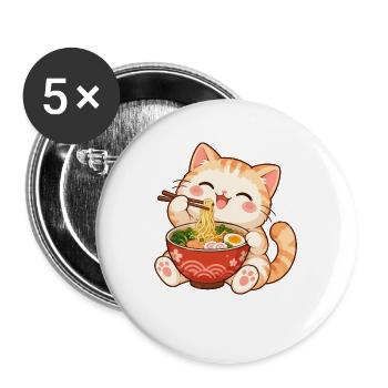 Katze, Ramen, Japanische Nudeln, Süßes Kätzchen - Buttons groß 56 mm (5er Pack) - Weiß - Vorne