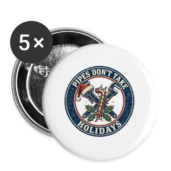 Pipes Don't Take Holidays – Klempner Weihnachten - Buttons groß 56 mm (5er Pack) - Weiß - Vorne