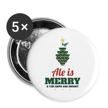 Ale Is Merry – Craft-Bier Weihnachtsshirt - Buttons groß 56 mm (5er Pack) - Weiß - Vorne