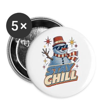 Stay Chill – Retro Schneemann Weihnachten - Buttons groß 56 mm (5er Pack) - Weiß - Vorne