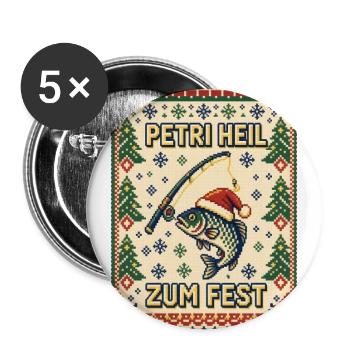 Petri Heil zum Fest – Pixel Ugly Sweater Angler - Buttons groß 56 mm (5er Pack) - Weiß - Vorne