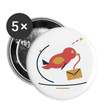 Wintervogel bringt Sternenpost – Weihnachten - Buttons groß 56 mm (5er Pack) - Weiß - Vorne