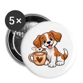 Dogs & Coffee - Buttons groß 56 mm (5er Pack) - Weiß - Vorne