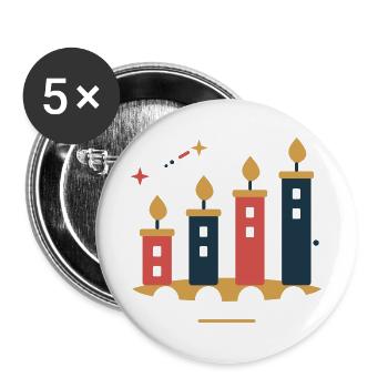 Adventstadt im Kerzenlicht – Weihnachtsmotiv - Buttons groß 56 mm (5er Pack) - Weiß - Vorne