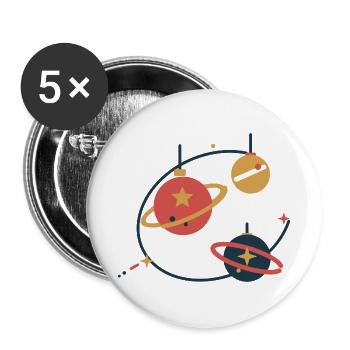 Christbaumkugeln als Planeten – Weihnachten - Buttons groß 56 mm (5er Pack) - Weiß - Vorne