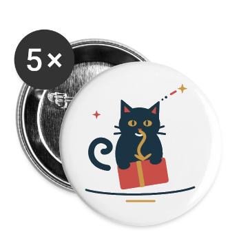 Katze klaut die Geschenkschleife – Weihnachten - Buttons groß 56 mm (5er Pack) - Weiß - Vorne