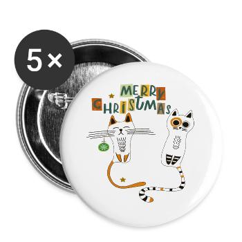 Katzen im Weihnachtszauber - Buttons groß 56 mm (5er Pack) - Weiß - Vorne