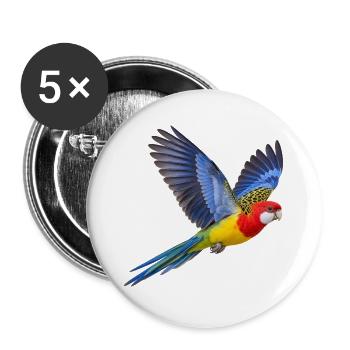 Prachtrosella im Flug – Sittich in bunten Farben - Buttons groß 56 mm (5er Pack) - Weiß - Vorne