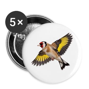 Stieglitz im Flug – Distelfink mit gelben Federn - Buttons groß 56 mm (5er Pack) - Weiß - Vorne