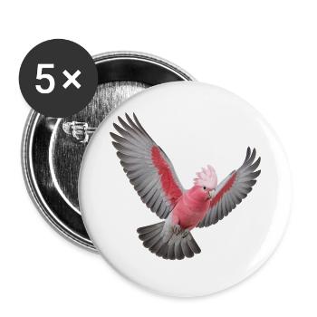 Rosakakadu im Flug – rosa Vogel mit grauen Flügeln - Buttons groß 56 mm (5er Pack) - Weiß - Vorne