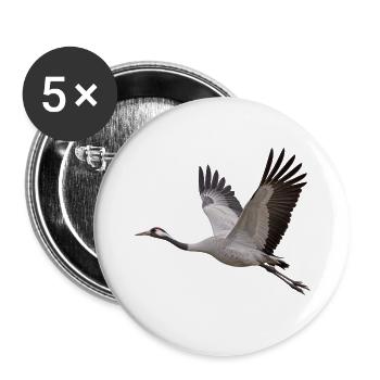 Kranich im Flug – grauer Zugvogel mit rotem Kopf - Buttons groß 56 mm (5er Pack) - Weiß - Vorne