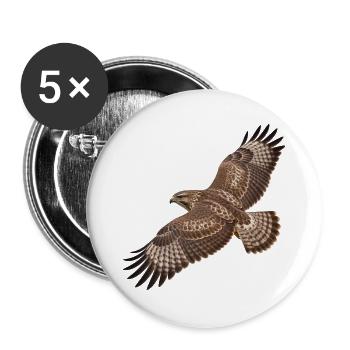 Mäusebussard im Flug – naturgetreues Vogelmotiv - Buttons groß 56 mm (5er Pack) - Weiß - Vorne