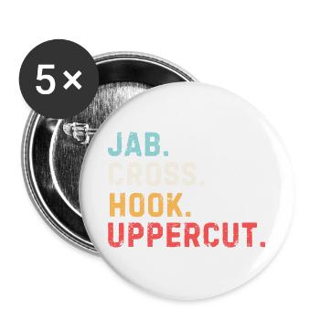 Lustiger Boxliebhaber Jab Cross Hook Uppercut - Buttons groß 56 mm (5er Pack) - Weiß - Vorne