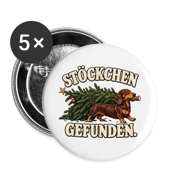 Dackel Weihnachtsbaum – Stöckchen gefunden - Buttons groß 56 mm (5er Pack) - Weiß - Vorne