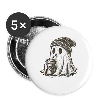Kuscheliger Geist mit Kaffeebecher - Buttons groß 56 mm (5er Pack) - Weiß - Vorne