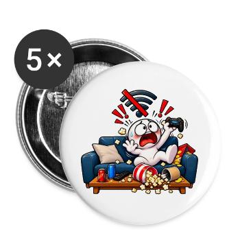 Kein WLAN – Gamer im Panikmodus! - Buttons groß 56 mm (5er Pack) - Weiß - Vorne
