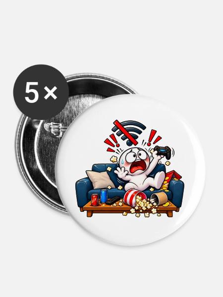 Kein WLAN – Gamer im Panikmodus! - Buttons groß 56 mm (5er Pack) - Weiß