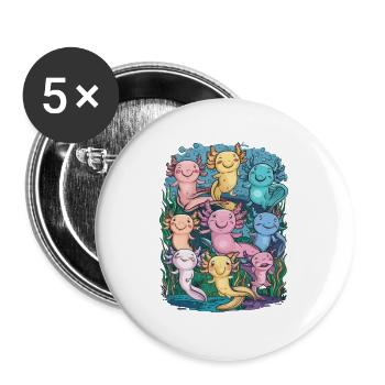 Bunte Glückliche Axolotl - Buttons groß 56 mm (5er Pack) - Weiß - Vorne