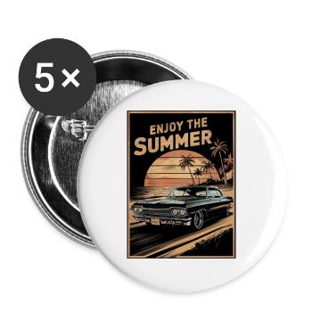 Sonnenuntergang mit dem Sommer-Oldtimer - Buttons groß 56 mm (5er Pack) - Weiß - Vorne