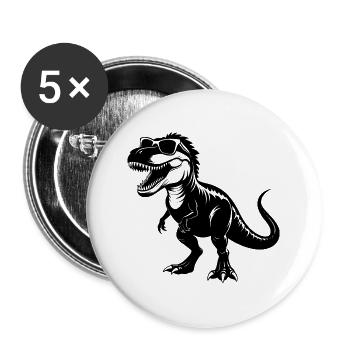 Tyrannosaurus Rex mit Sonnenbrille - Buttons groß 56 mm (5er Pack) - Weiß - Vorne