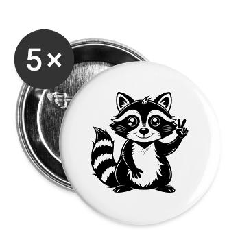 Peace-Sign-Waschbär - Buttons groß 56 mm (5er Pack) - Weiß - Vorne