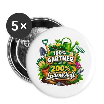Gärtner mit 200% Leidenschaft - Buttons groß 56 mm (5er Pack) - Weiß - Vorne