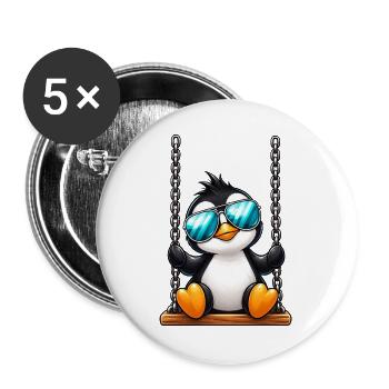 Süßer Pinguin mit Sonnenbrille auf Schaukel - Buttons groß 56 mm (5er Pack) - Weiß - Vorne