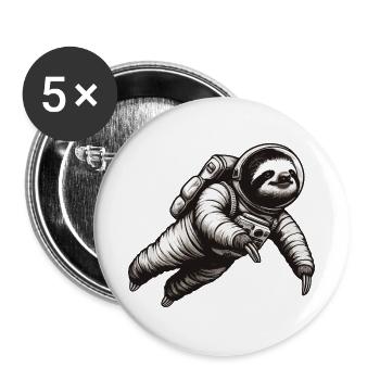 Faultier als Astronaut – Schwarz-Weiß - Buttons groß 56 mm (5er Pack) - Weiß - Vorne