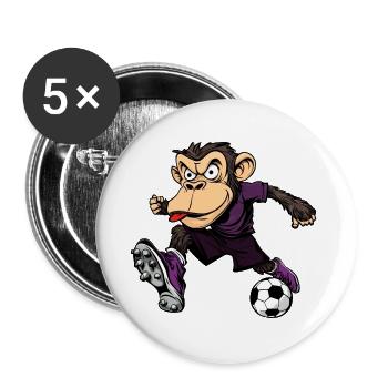 Affen Fussball / Fussballer Affe - Buttons groß 56 mm (5er Pack) - Weiß - Vorne