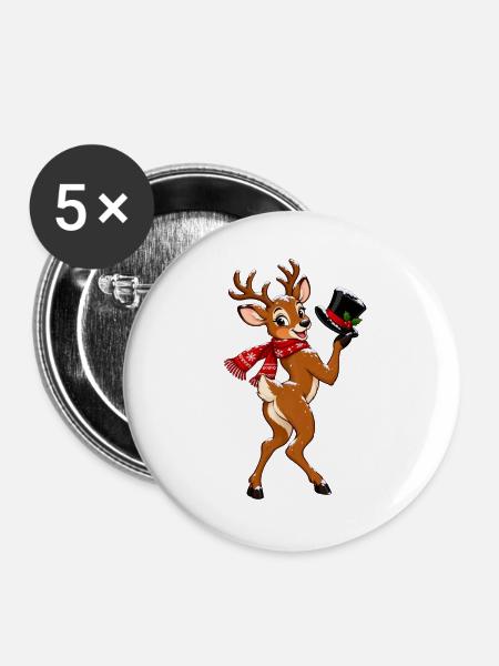 Winterhirsch mit Schal - Buttons groß 56 mm (5er Pack) - Weiß