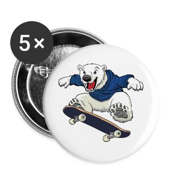Eisbär Skater - Buttons groß 56 mm (5er Pack) - Weiß - Vorne